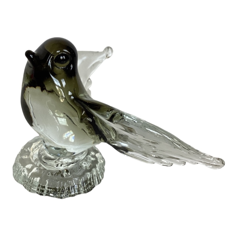 Murano Style Tree Swallow Bird Figurine Taking Flight Clear And Green Art Glass - Picture 9 of 16